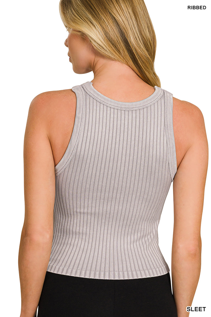 Ribbed washed seamless tank top