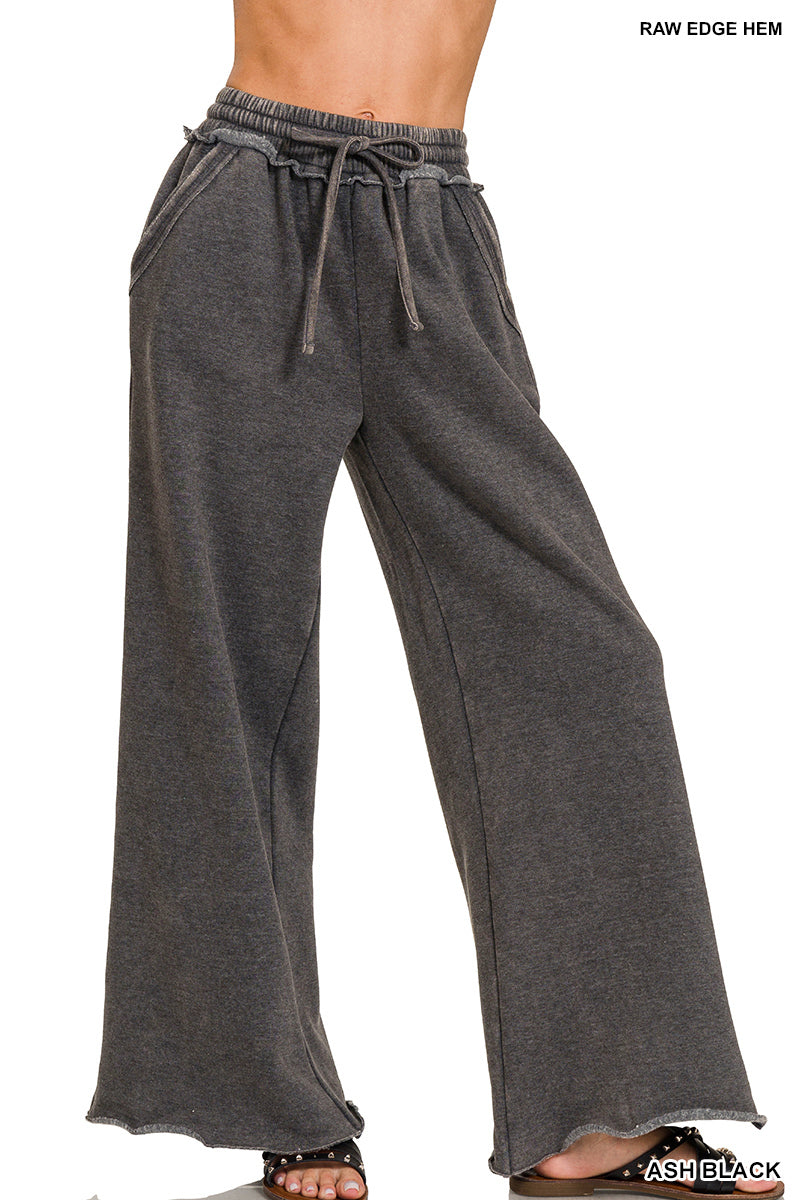 Zenana Acid Wash Fleece Palazzo Sweatpants