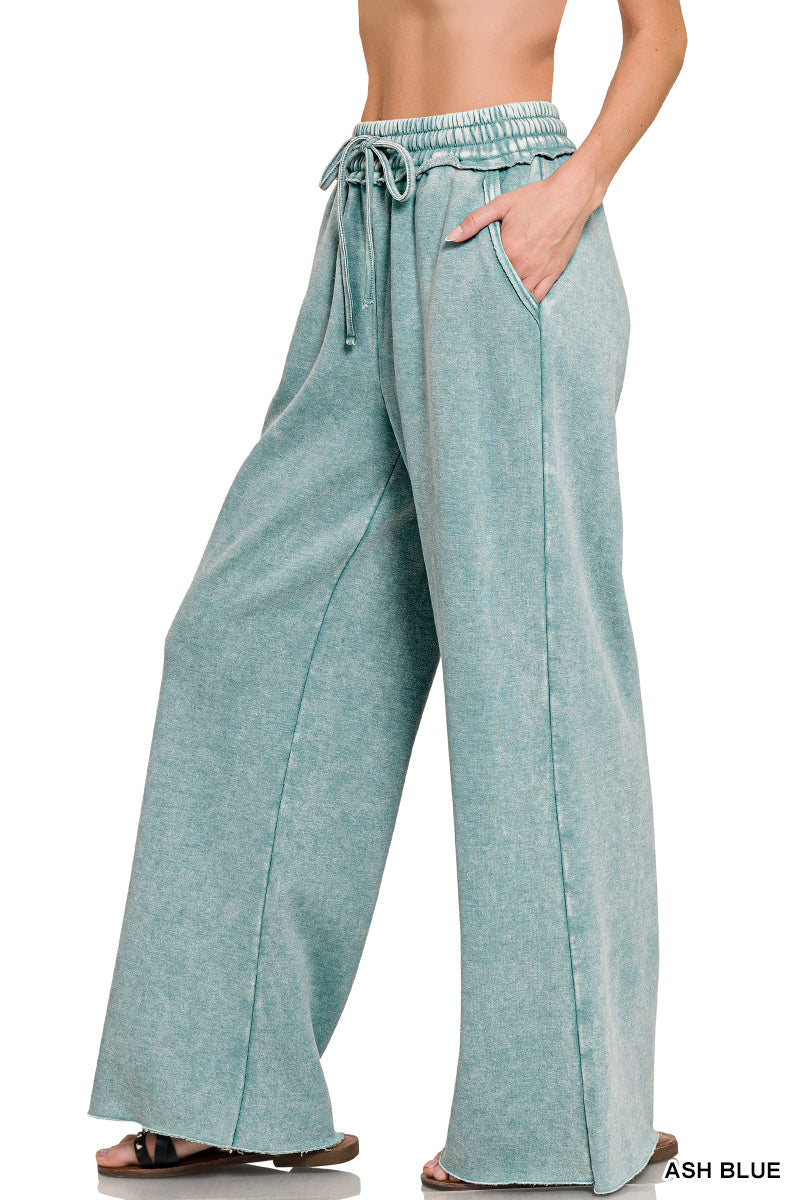 Zenana Acid Wash Fleece Palazzo Sweatpants
