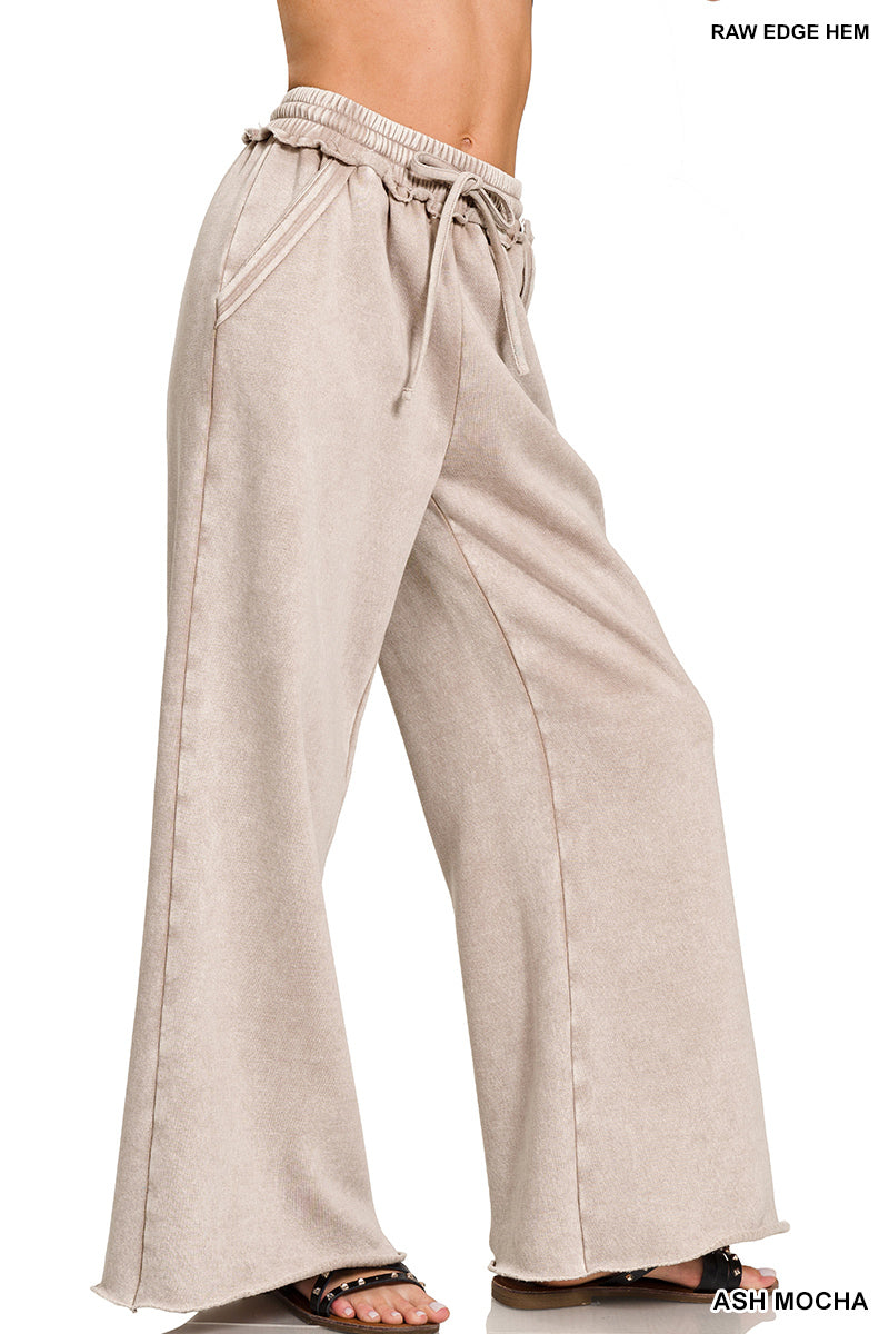 Zenana Acid Wash Fleece Palazzo Sweatpants