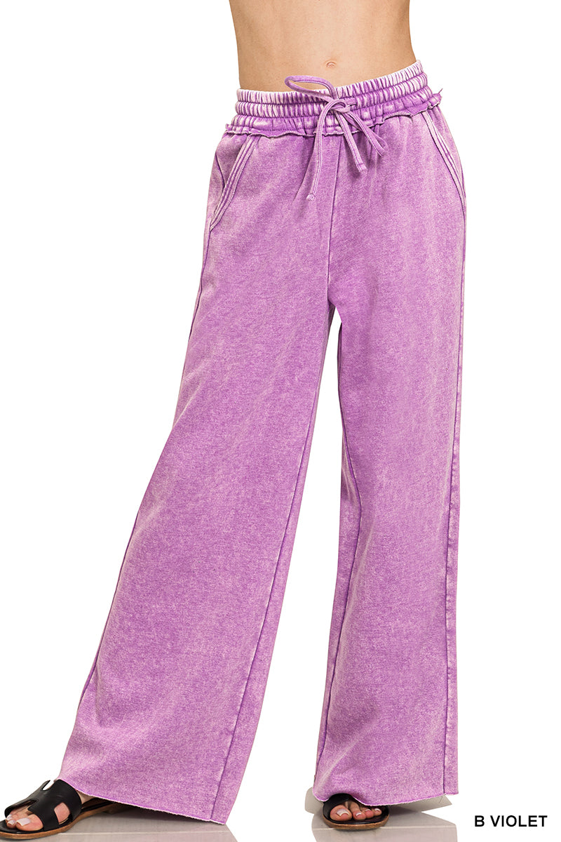 Zenana Acid Wash Fleece Palazzo Sweatpants