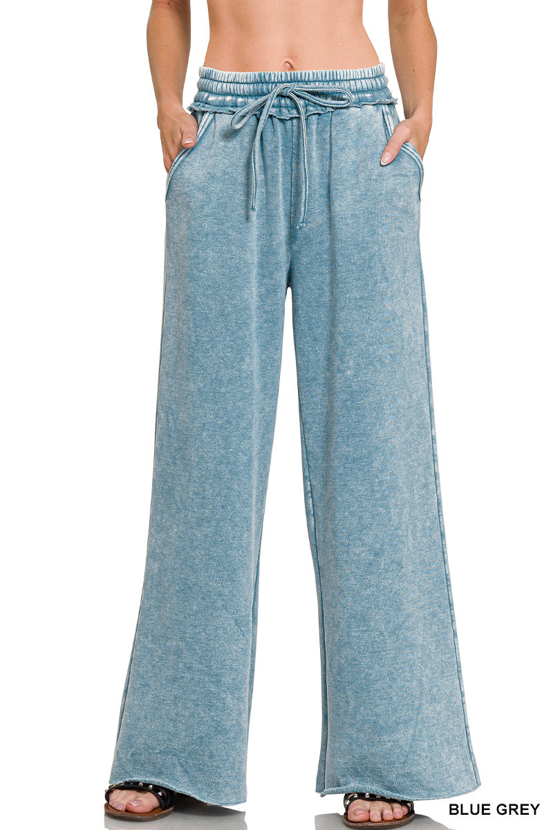 Zenana Acid Wash Fleece Palazzo Sweatpants