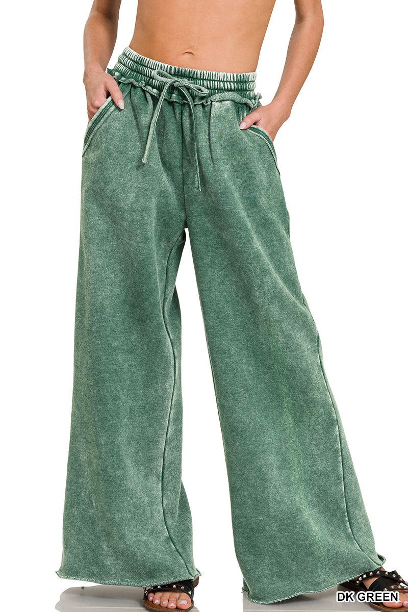 Zenana Acid Wash Fleece Palazzo Sweatpants