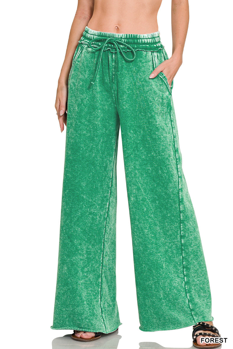 Zenana Acid Wash Fleece Palazzo Sweatpants
