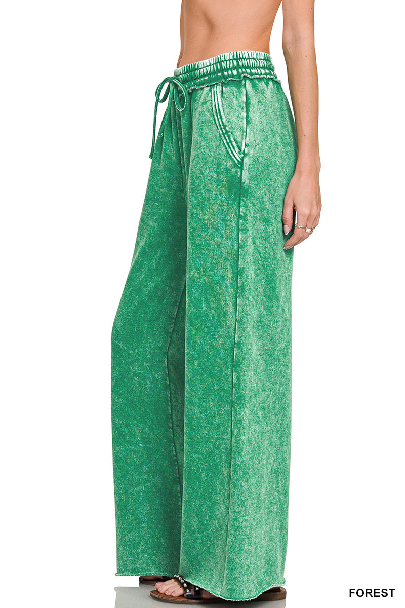 Zenana Acid Wash Fleece Palazzo Sweatpants
