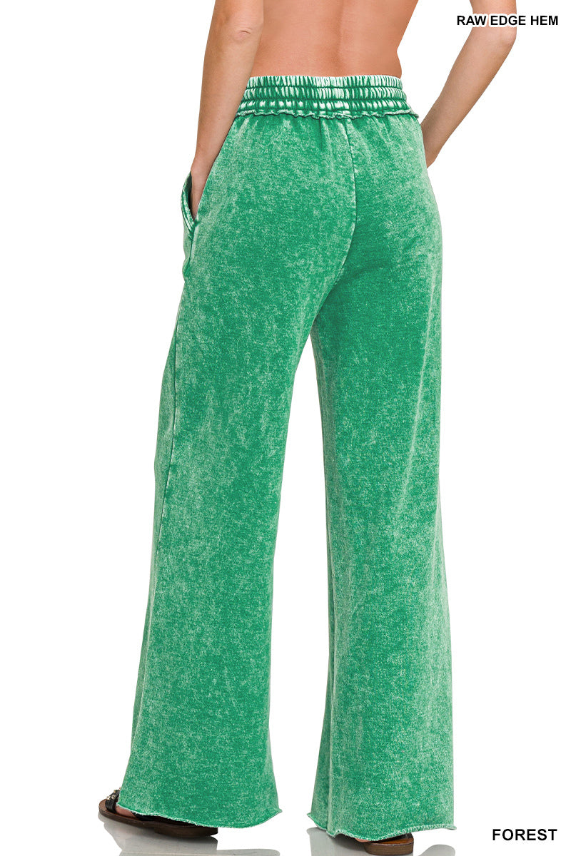 Zenana Acid Wash Fleece Palazzo Sweatpants