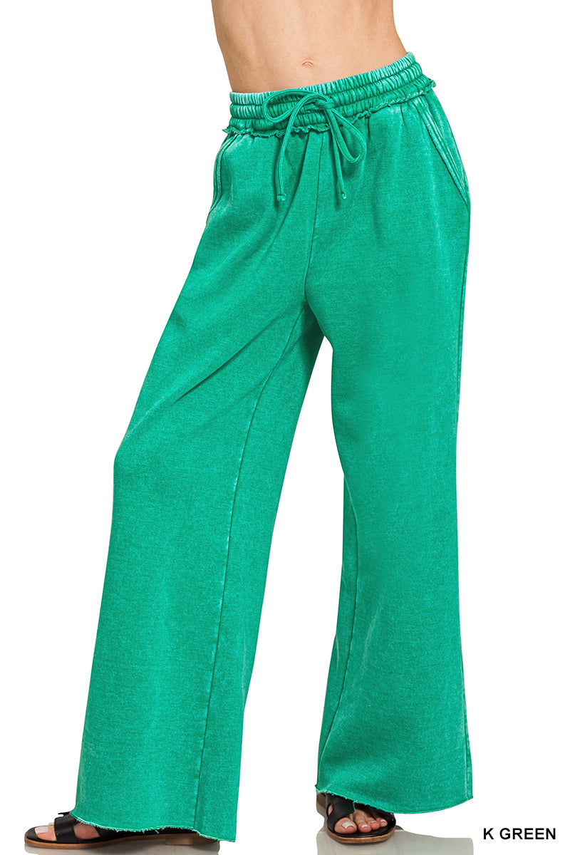 Zenana Acid Wash Fleece Palazzo Sweatpants