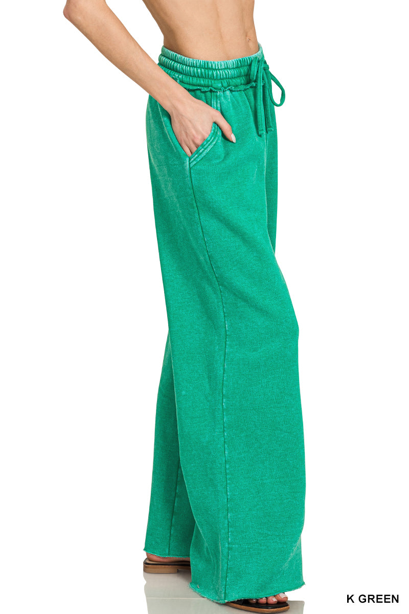 Zenana Acid Wash Fleece Palazzo Sweatpants