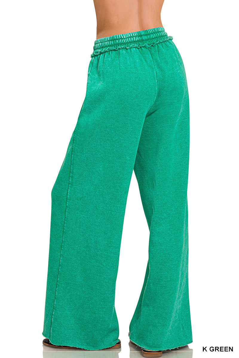 Zenana Acid Wash Fleece Palazzo Sweatpants