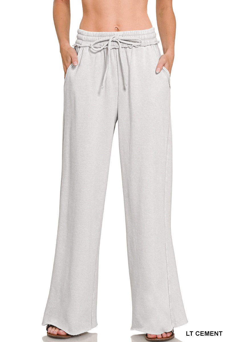 Zenana Acid Wash Fleece Palazzo Sweatpants