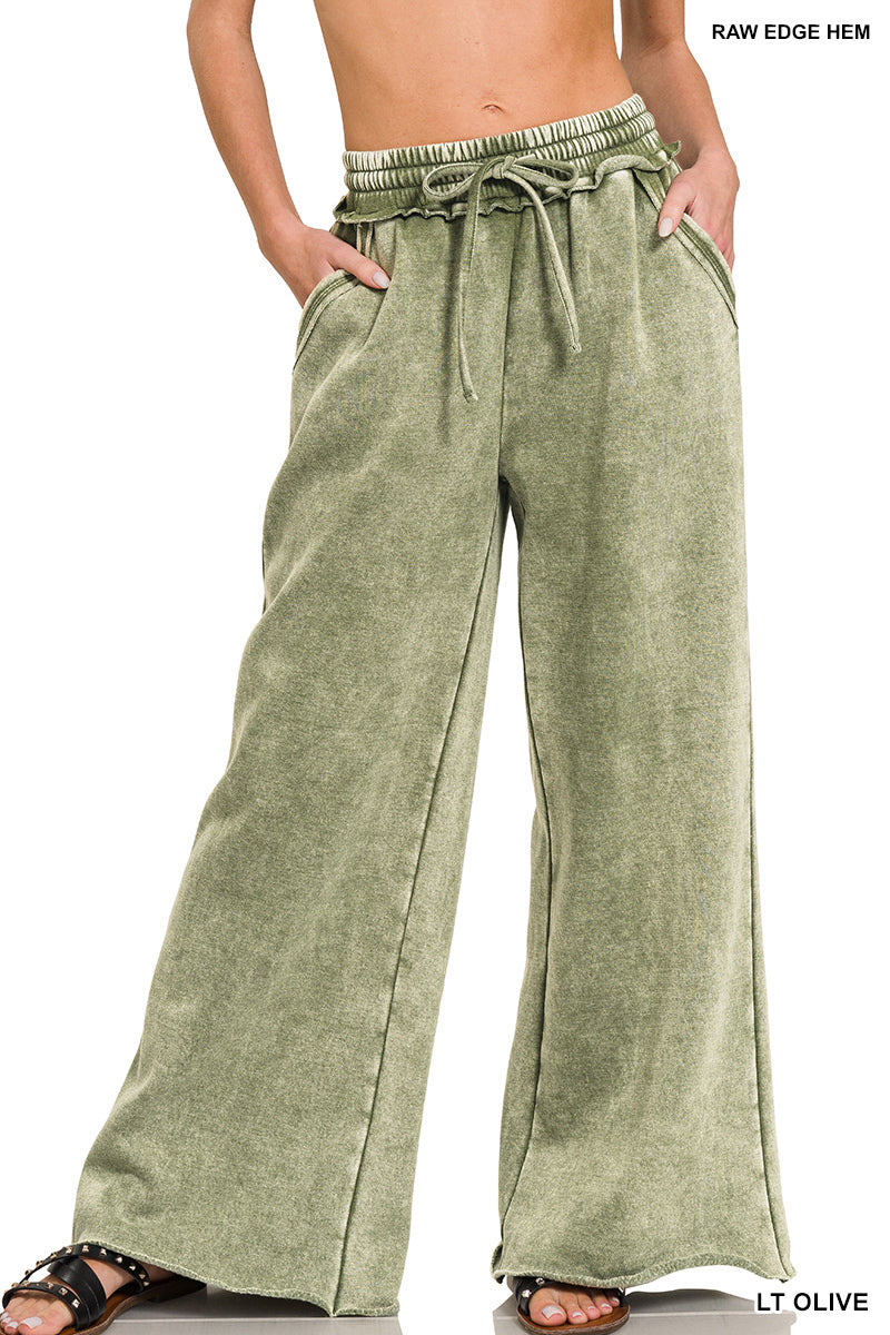 Zenana Acid Wash Fleece Palazzo Sweatpants