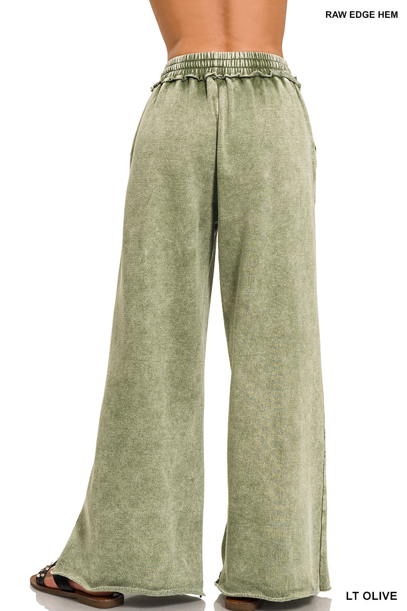 Zenana Acid Wash Fleece Palazzo Sweatpants