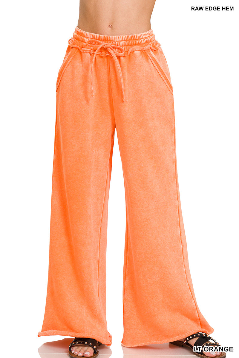 Zenana Acid Wash Fleece Palazzo Sweatpants