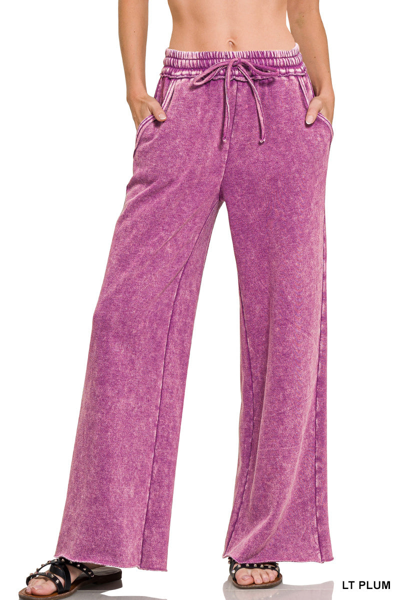 Zenana Acid Wash Fleece Palazzo Sweatpants