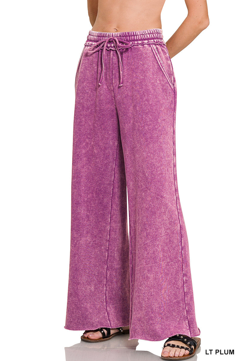 Zenana Acid Wash Fleece Palazzo Sweatpants