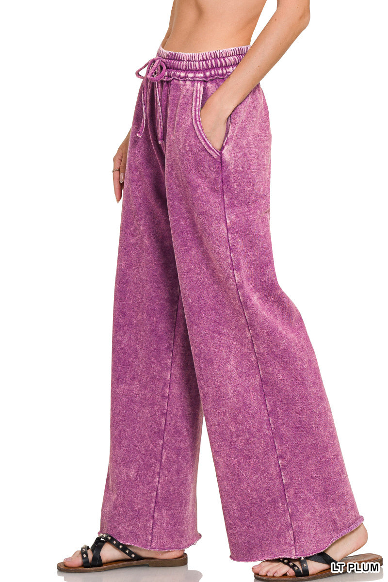 Zenana Acid Wash Fleece Palazzo Sweatpants