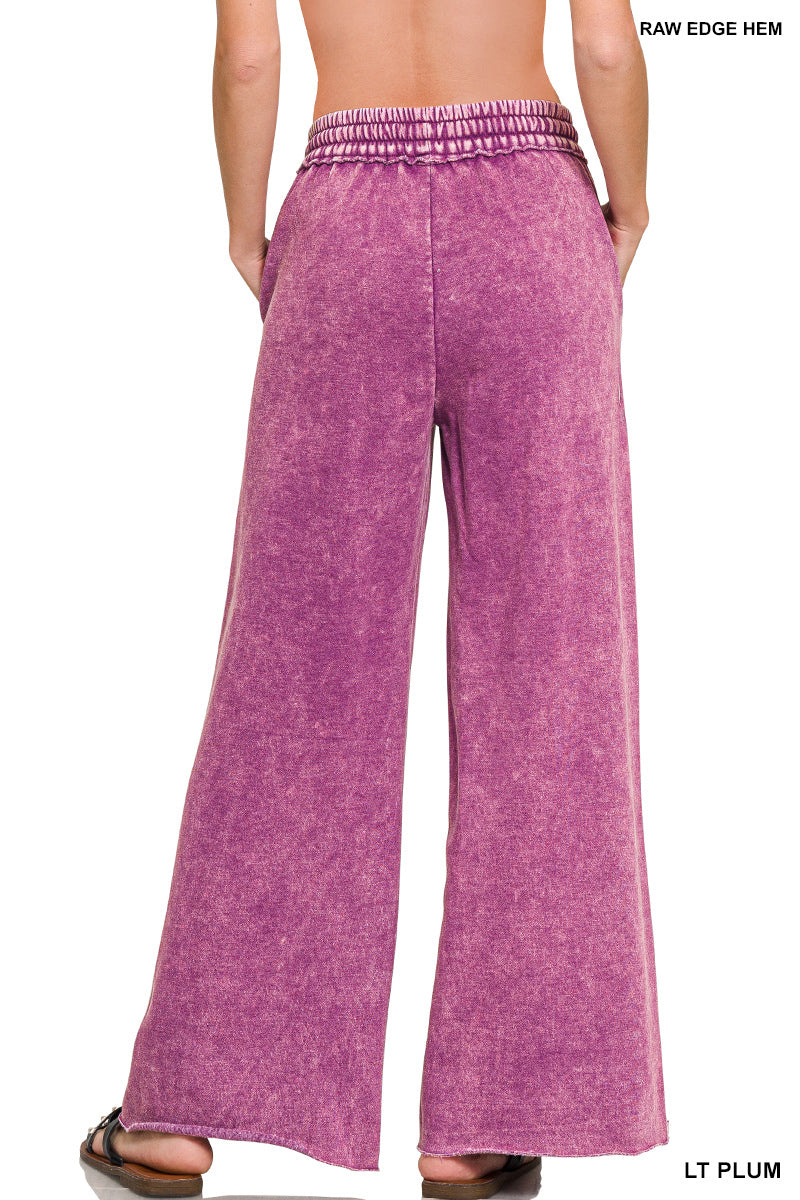 Zenana Acid Wash Fleece Palazzo Sweatpants