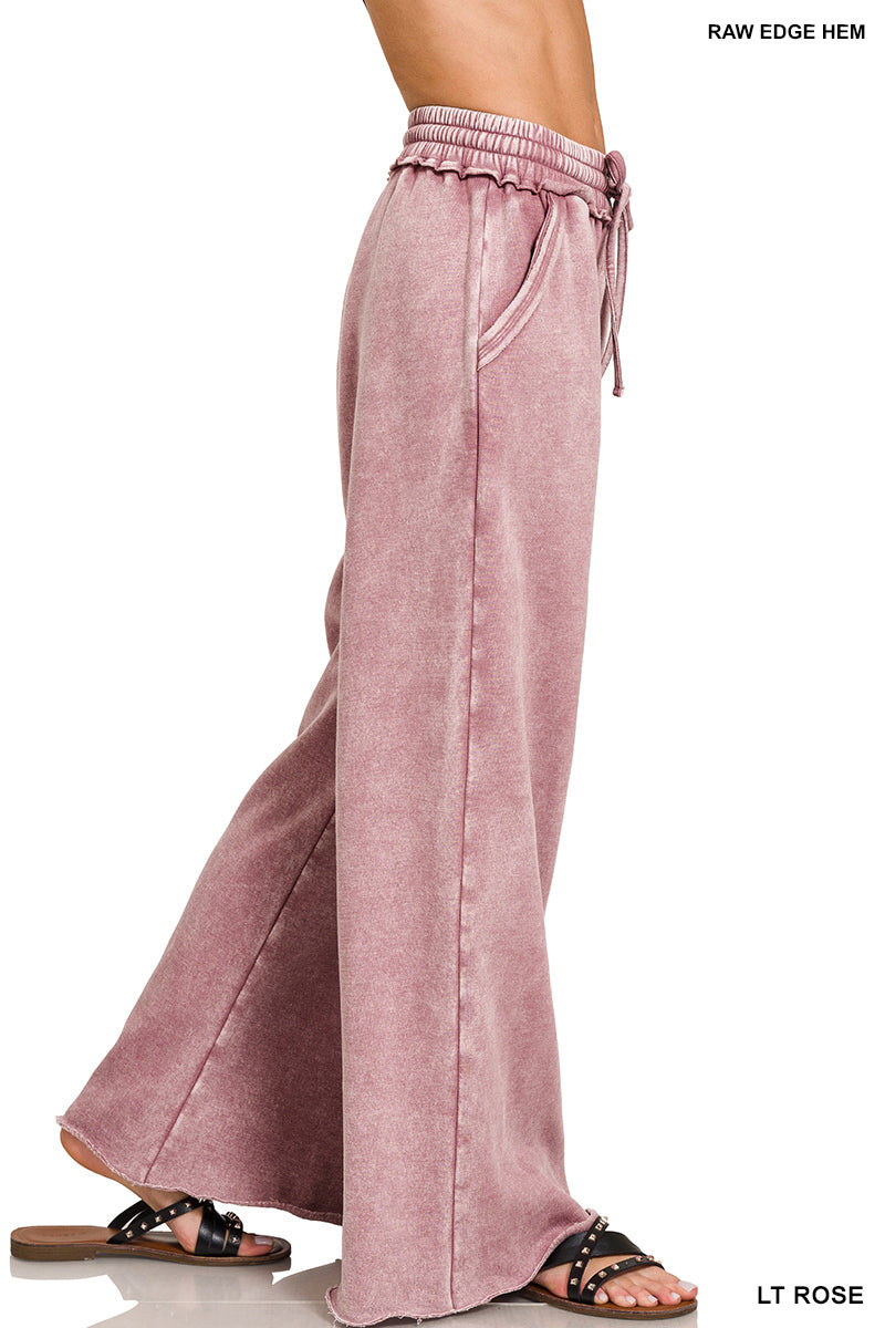 Zenana Acid Wash Fleece Palazzo Sweatpants