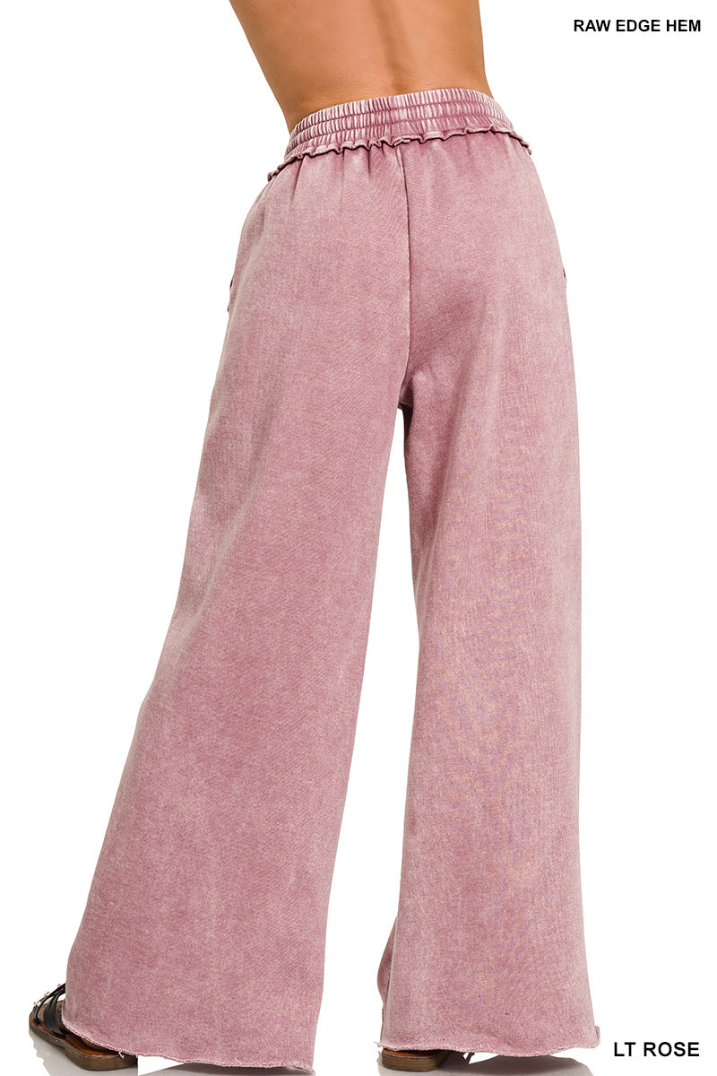 Zenana Acid Wash Fleece Palazzo Sweatpants