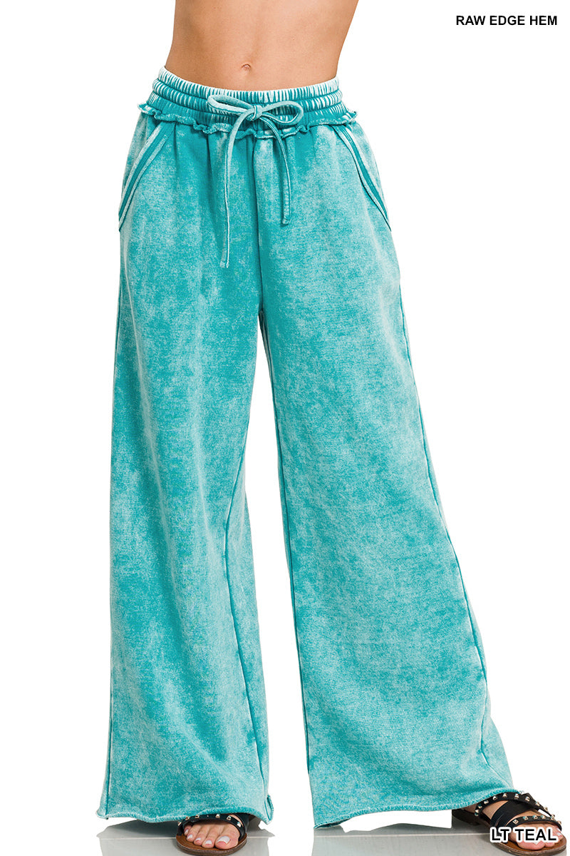 Zenana Acid Wash Fleece Palazzo Sweatpants
