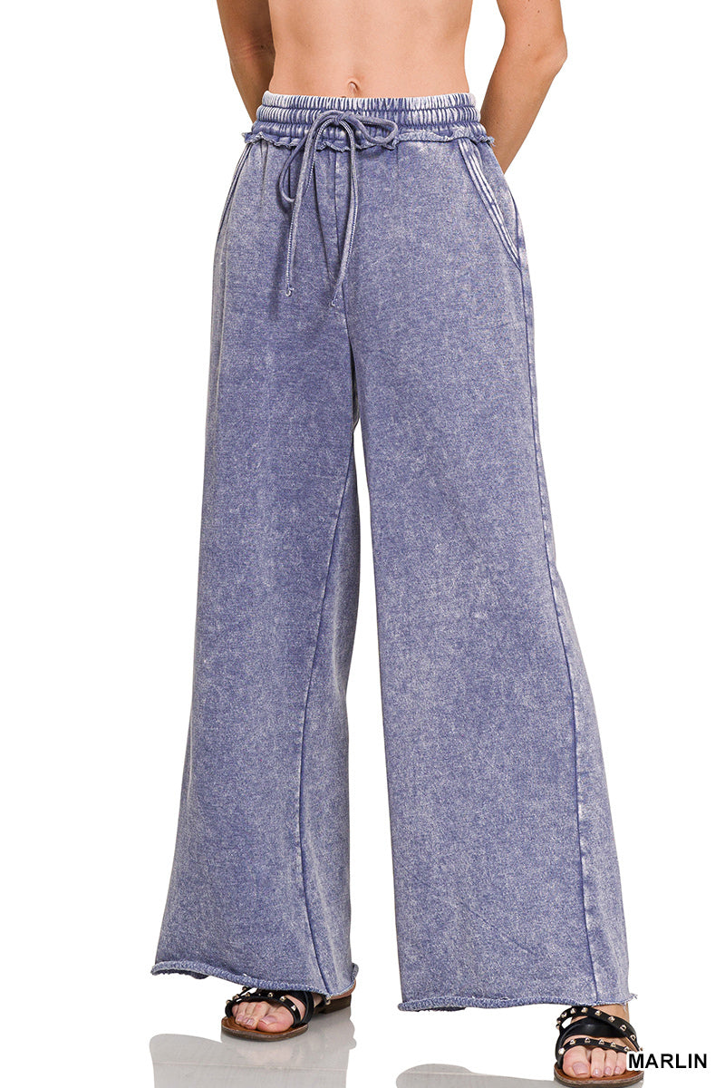 Zenana Acid Wash Fleece Palazzo Sweatpants
