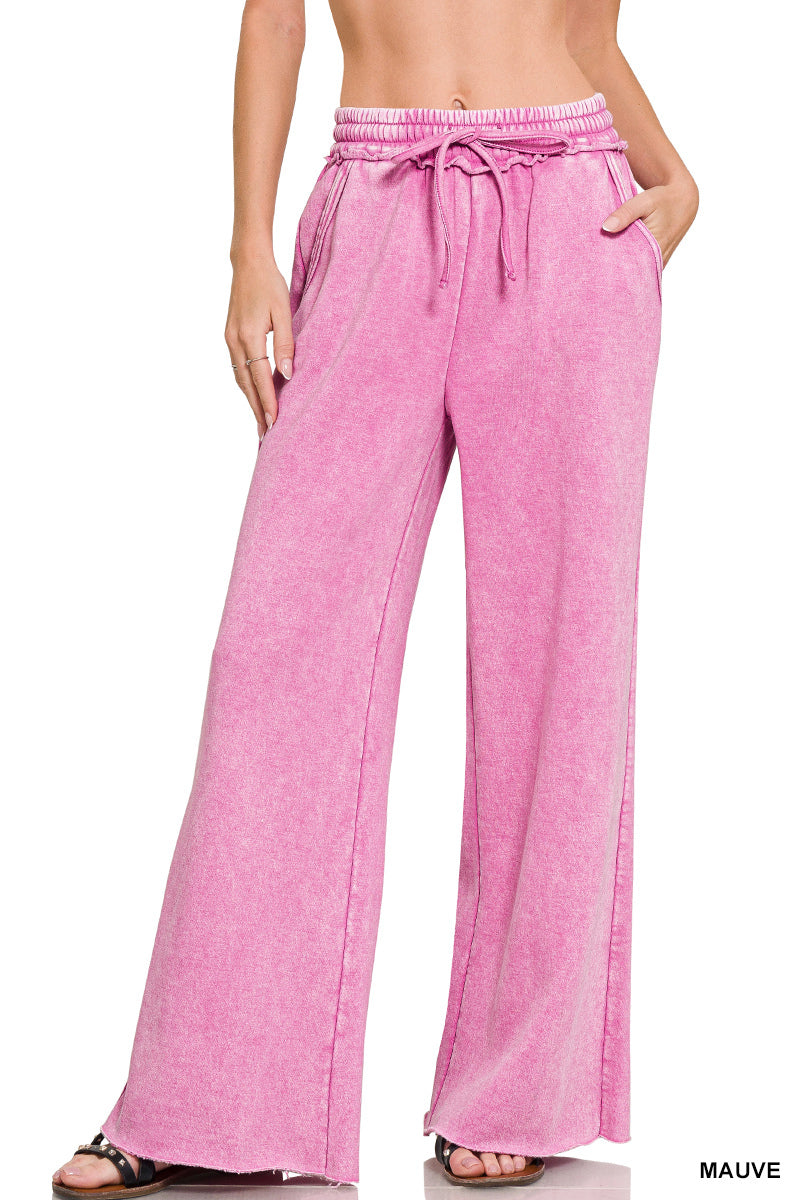 Zenana Acid Wash Fleece Palazzo Sweatpants