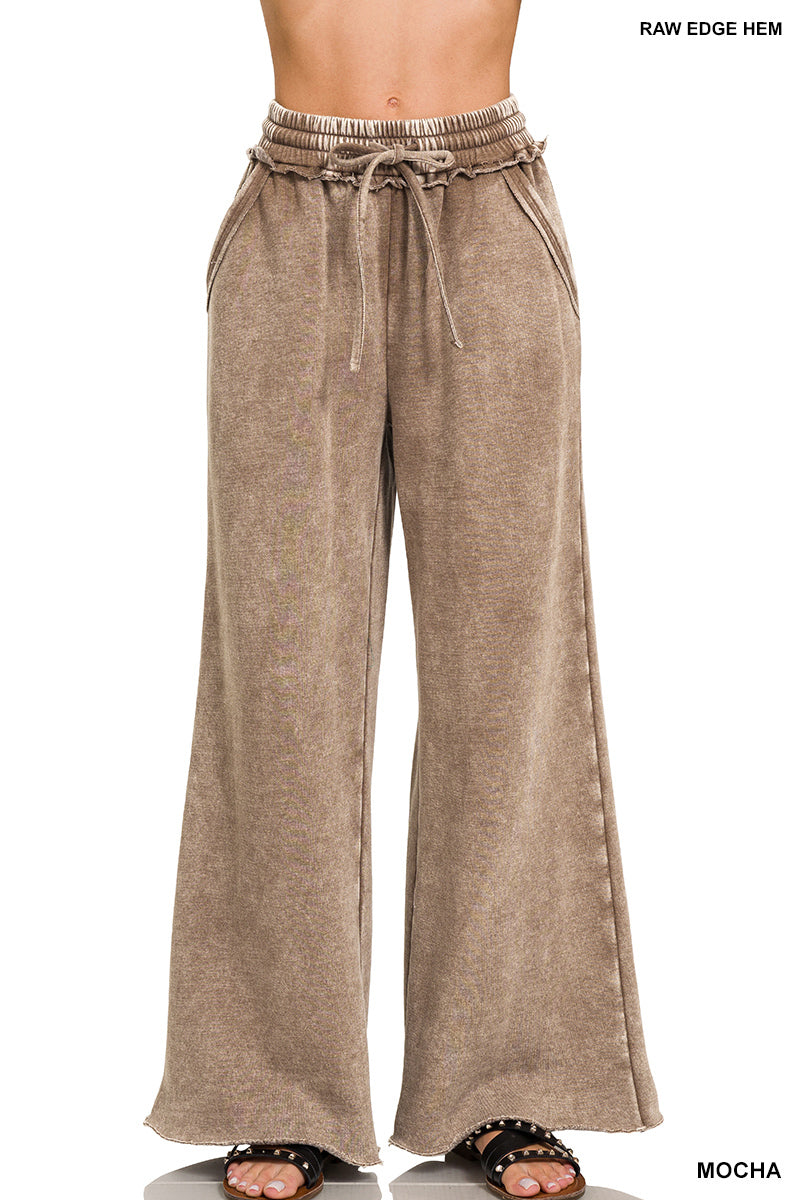 Zenana Acid Wash Fleece Palazzo Sweatpants