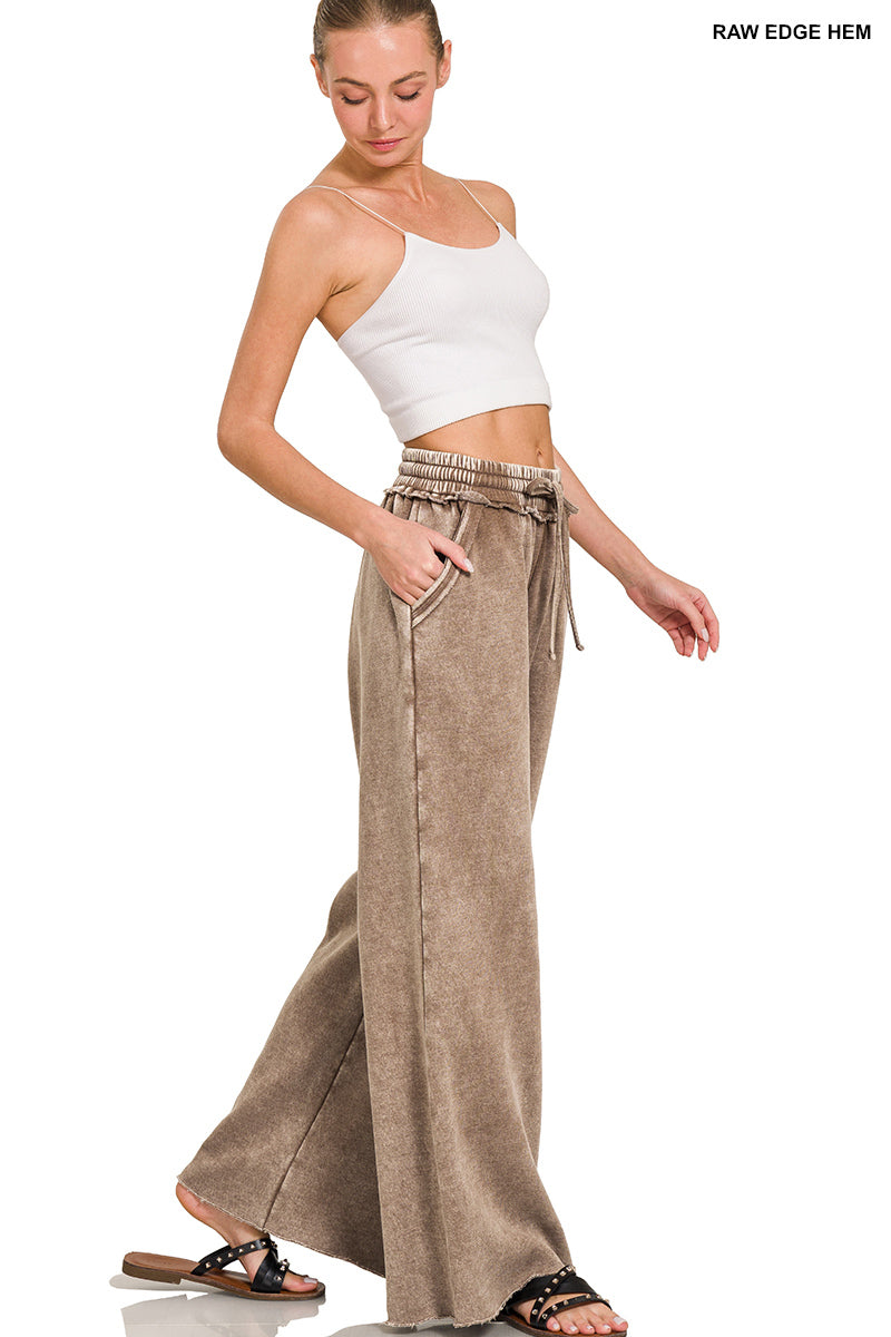 Zenana Acid Wash Fleece Palazzo Sweatpants