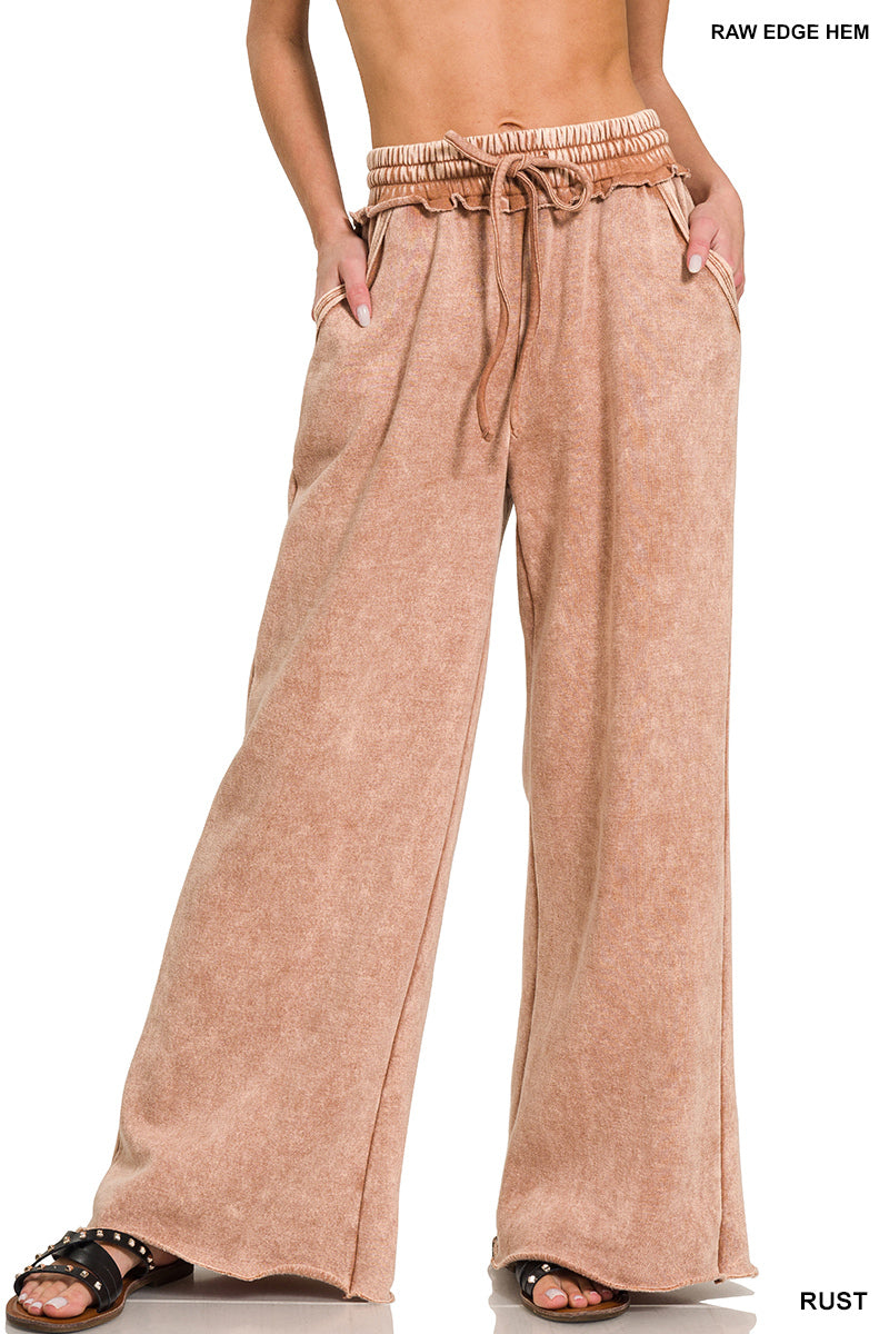 Zenana Acid Wash Fleece Palazzo Sweatpants