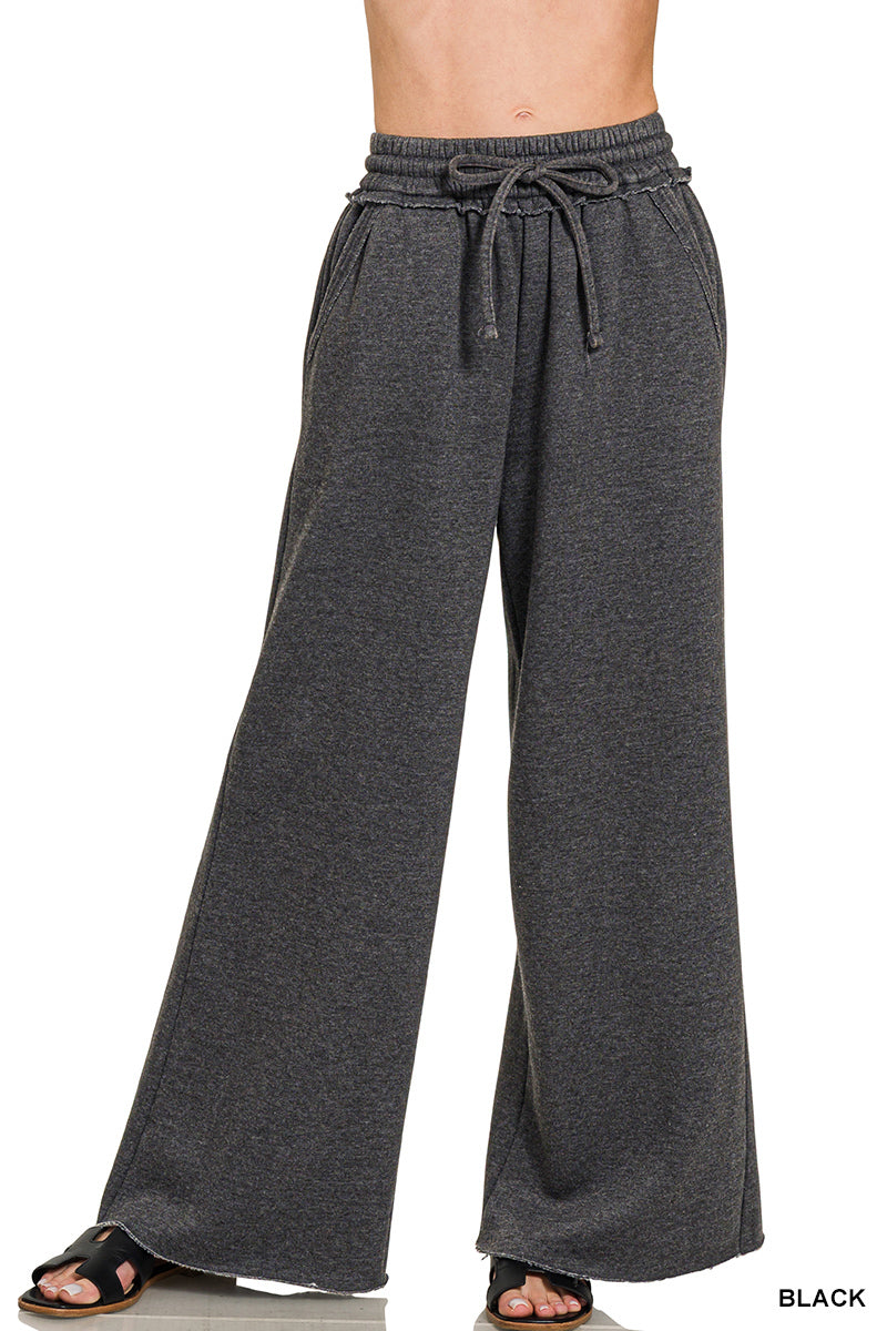 Zenana Acid Wash Fleece Palazzo Sweatpants