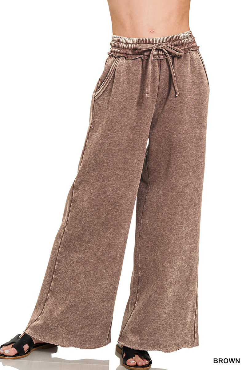Zenana Acid Wash Fleece Palazzo Sweatpants