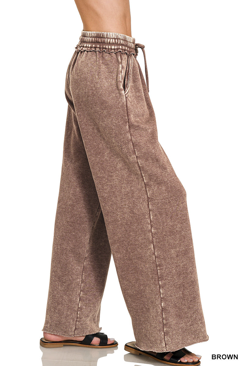 Zenana Acid Wash Fleece Palazzo Sweatpants