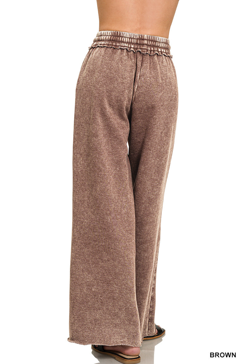 Zenana Acid Wash Fleece Palazzo Sweatpants