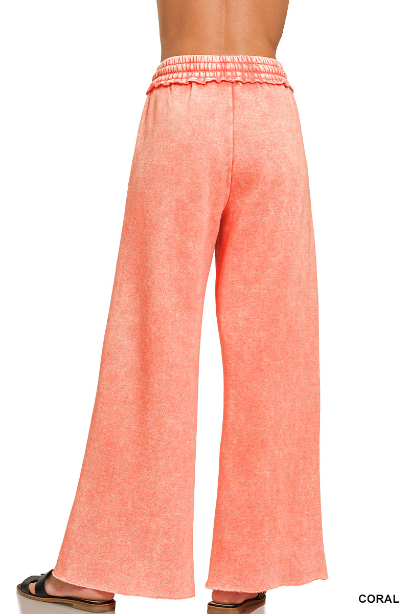 Zenana Acid Wash Fleece Palazzo Sweatpants