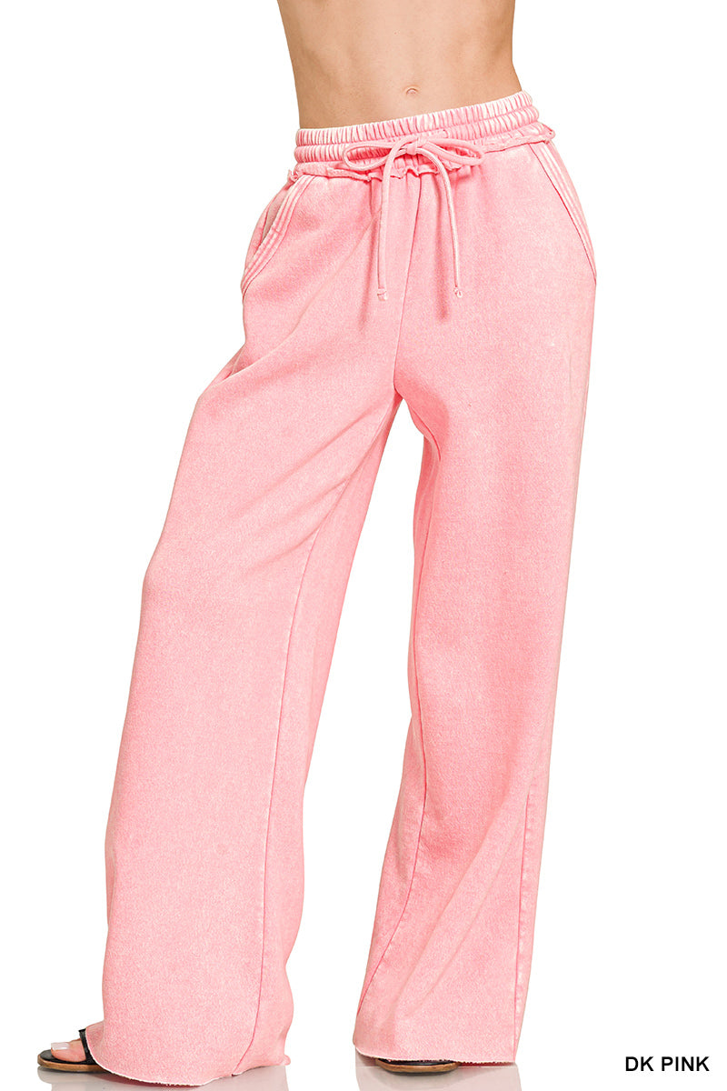Zenana Acid Wash Fleece Palazzo Sweatpants