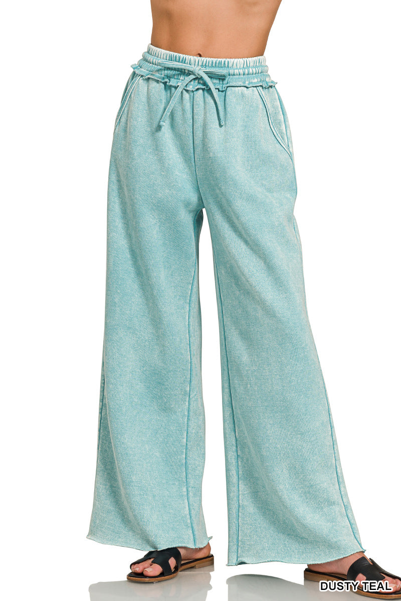Zenana Acid Wash Fleece Palazzo Sweatpants