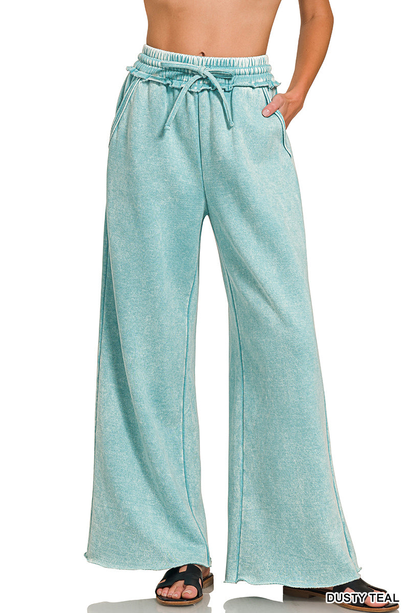 Zenana Acid Wash Fleece Palazzo Sweatpants