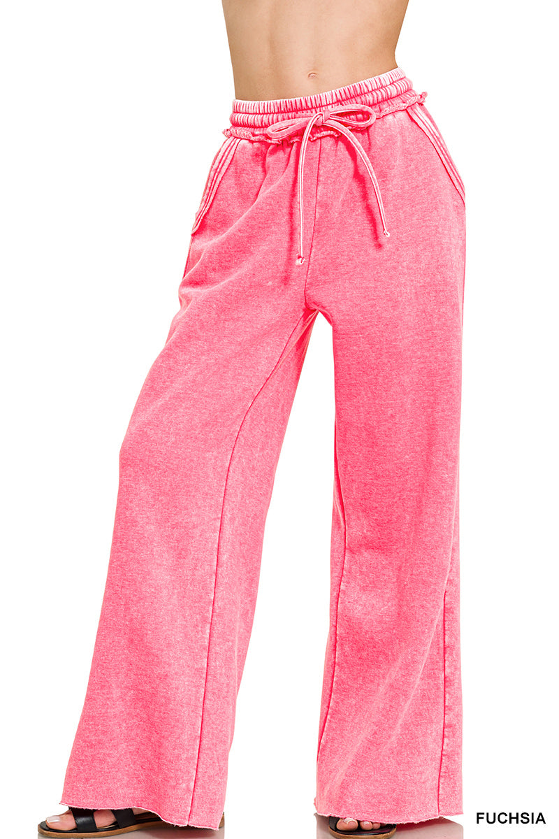 Zenana Acid Wash Fleece Palazzo Sweatpants