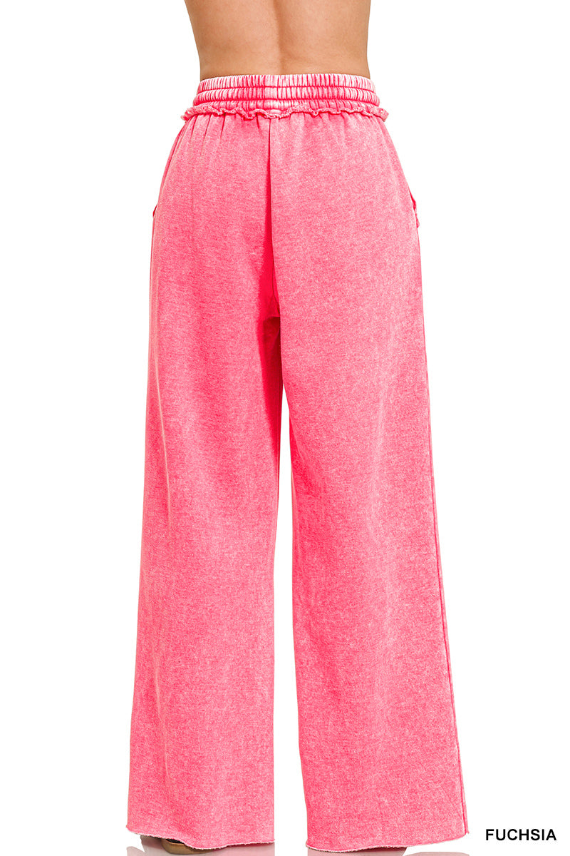 Zenana Acid Wash Fleece Palazzo Sweatpants