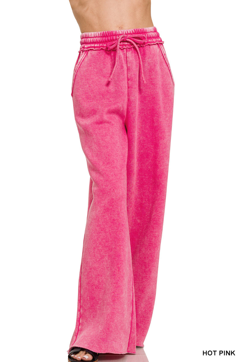 Zenana Acid Wash Fleece Palazzo Sweatpants