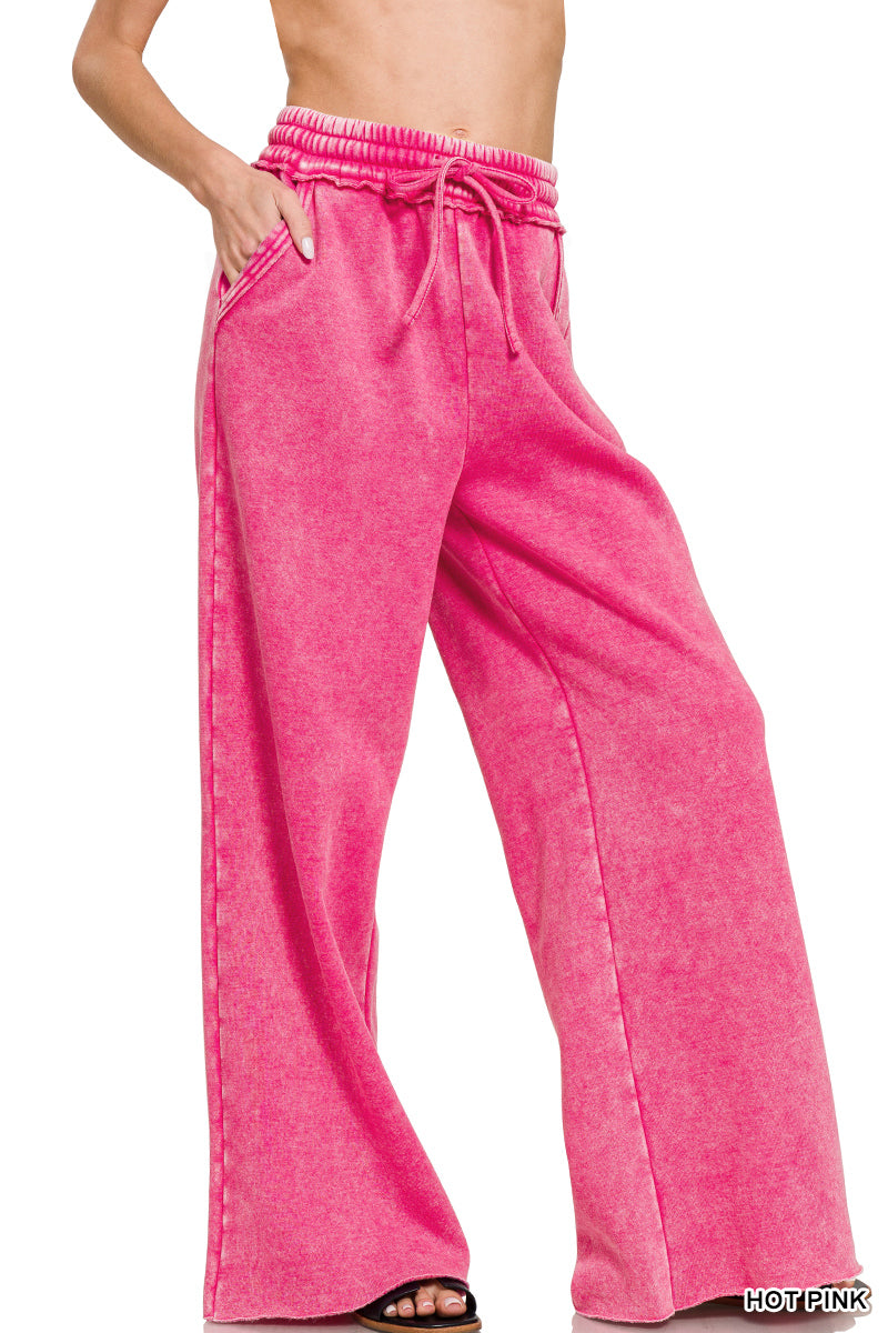 Zenana Acid Wash Fleece Palazzo Sweatpants