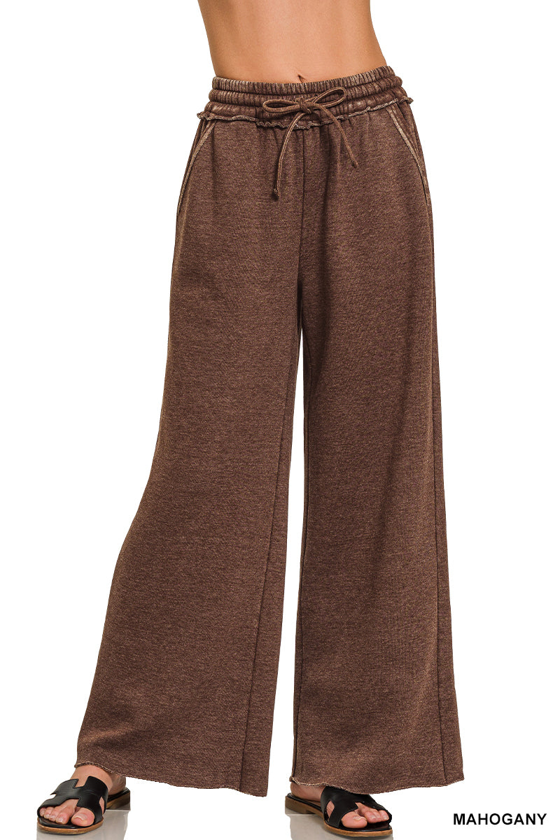 Zenana Acid Wash Fleece Palazzo Sweatpants