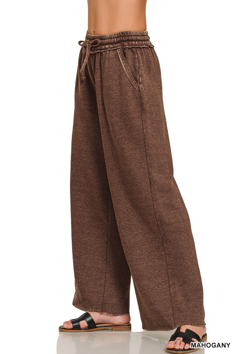 Zenana Acid Wash Fleece Palazzo Sweatpants