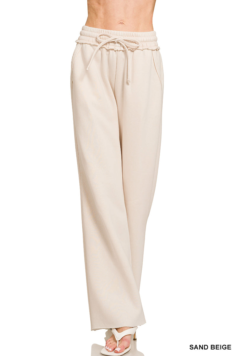Zenana Acid Wash Fleece Palazzo Sweatpants
