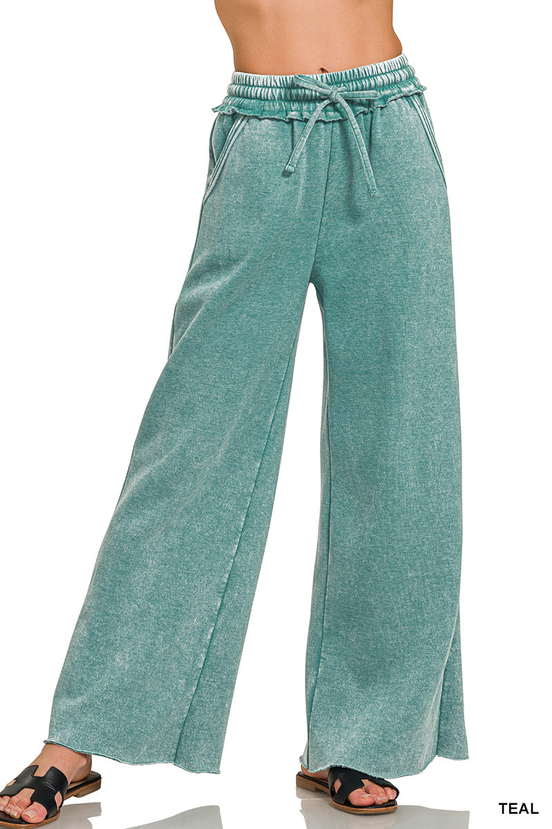 Zenana Acid Wash Fleece Palazzo Sweatpants