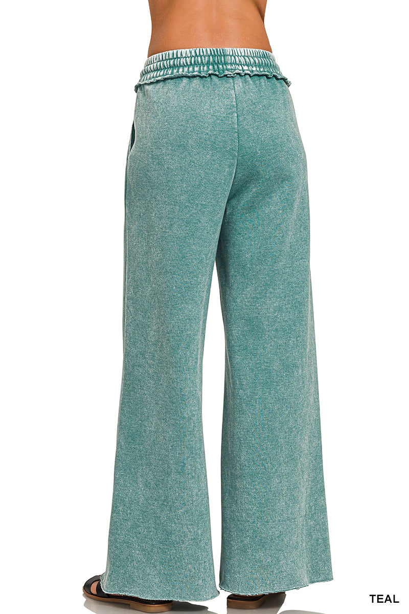 Zenana Acid Wash Fleece Palazzo Sweatpants