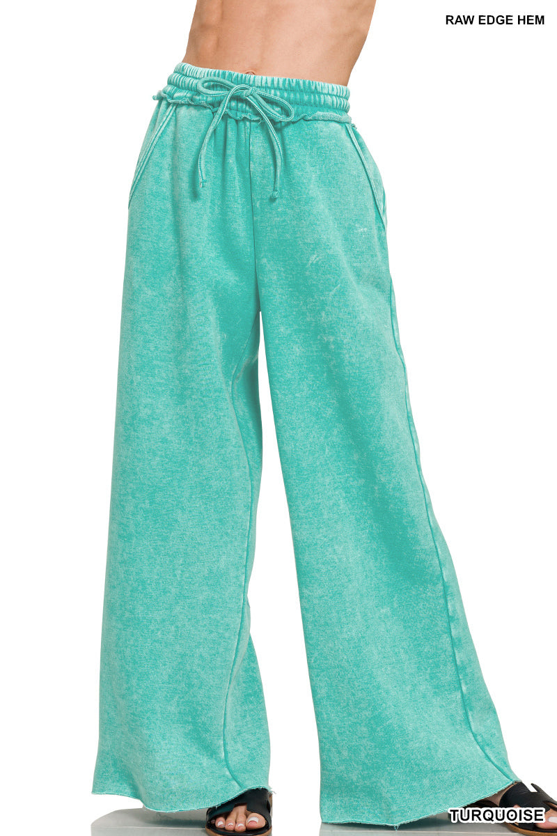 Zenana Acid Wash Fleece Palazzo Sweatpants