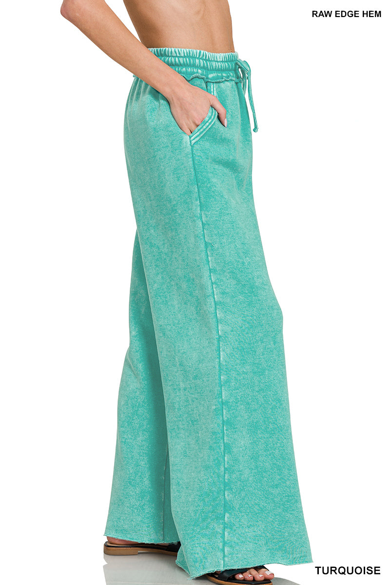 Zenana Acid Wash Fleece Palazzo Sweatpants