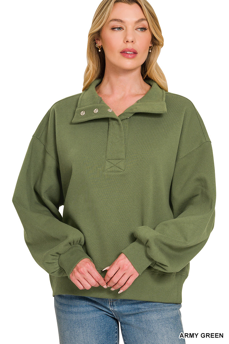 FLEECE HALF SNAP BUTTON SWEATSHIRT