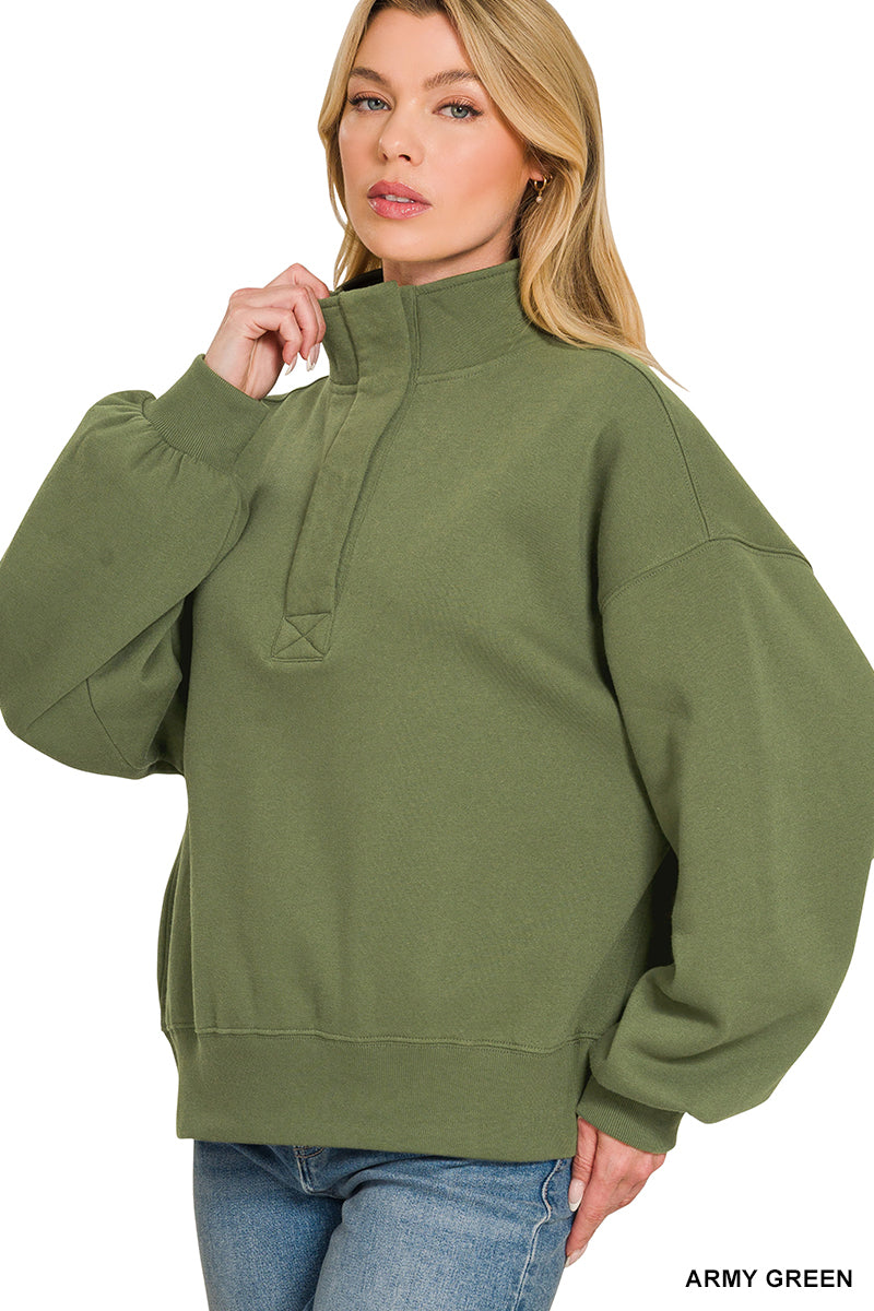 FLEECE HALF SNAP BUTTON SWEATSHIRT